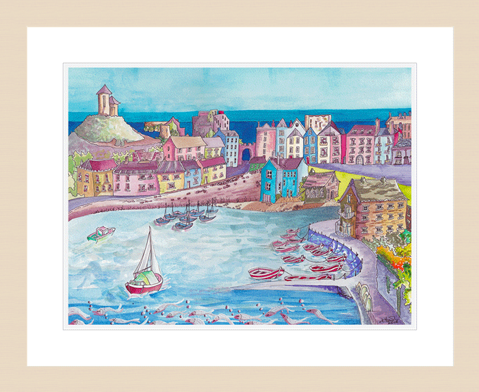Bobbing Boats Tenby Light Wood Frame