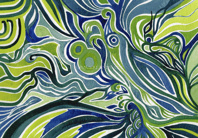Edge of the Pond - abstract painting pen and watercolour dyes