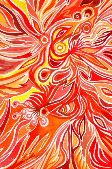 Fireburst - abstract painting pen and watercolour dyes