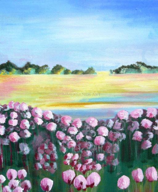 Landscape with flowers - acrylic painting