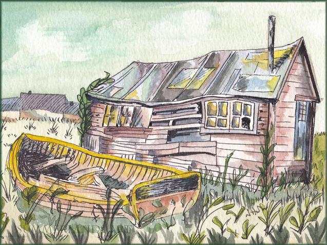 Seen Better Days - pen and wash painting