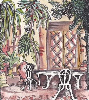 Pen and wash painting of Spanish courtyard