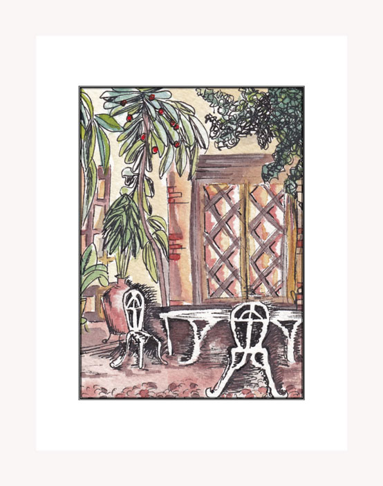 Spanish Courtyard white frame