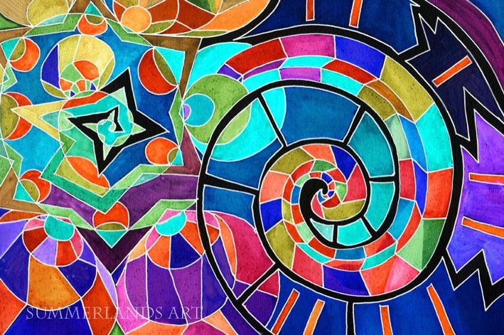 Spiral Glow - abstract painting pen and watercolour dyes