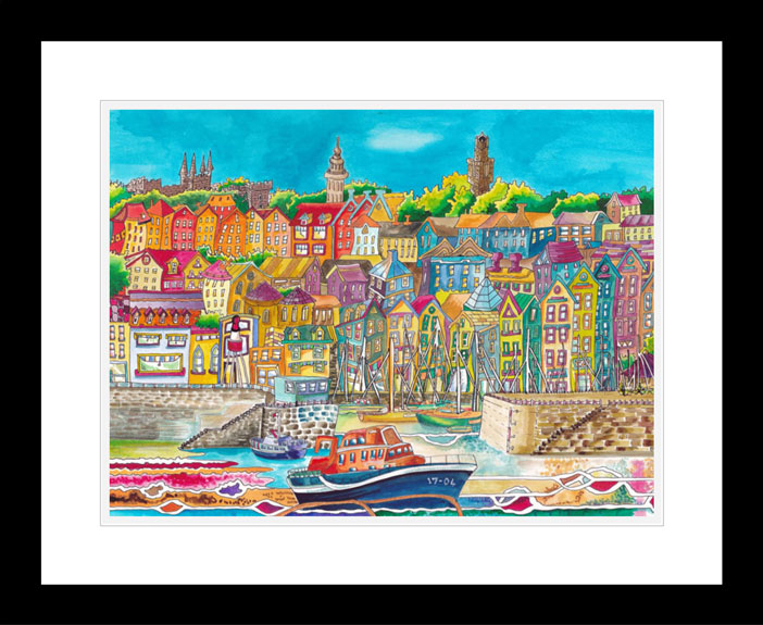 St Peter Port Harbour print Black Frame