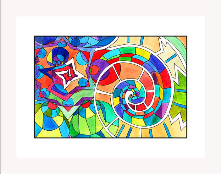 Stained Glass Spiral white frame
