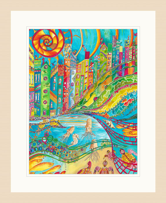 Swim to Greet the Sun print Light Wood Frame