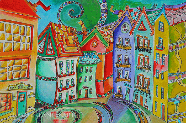 WHO lives here watercolour pen gilded embellished gold framed unframed